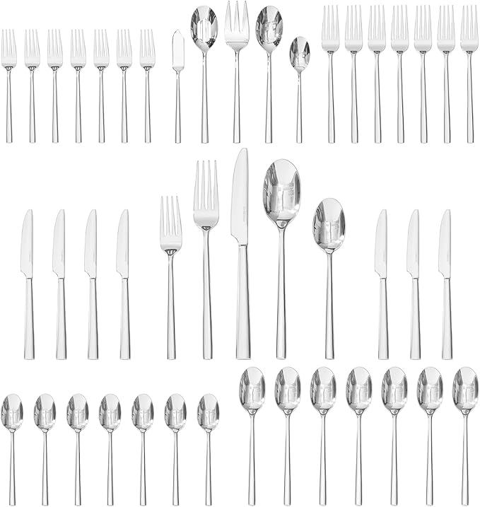 45-Piece Silverware Set with Serving Utensils, Forged Flatware Cutlery Set