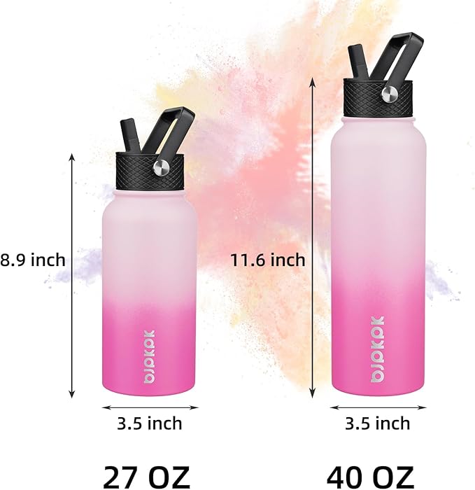 BJPKPK 40oz Stainless Steel Insulated Water Bottle with 3 Lids, Sakura - BPA Free Leakproof Thermos Bottle for Sports & Gym