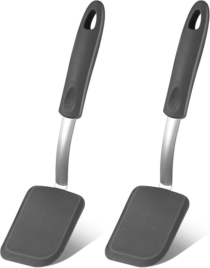 Yetene 2 Pcs Mini Silicone Cookie Brownie Spatula,Solid Flat,Black, Grey