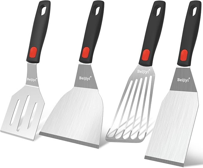 Beijiyi 4-Piece Metal Spatula for Cast Iron Skillet, Sturdy Stainless Steel