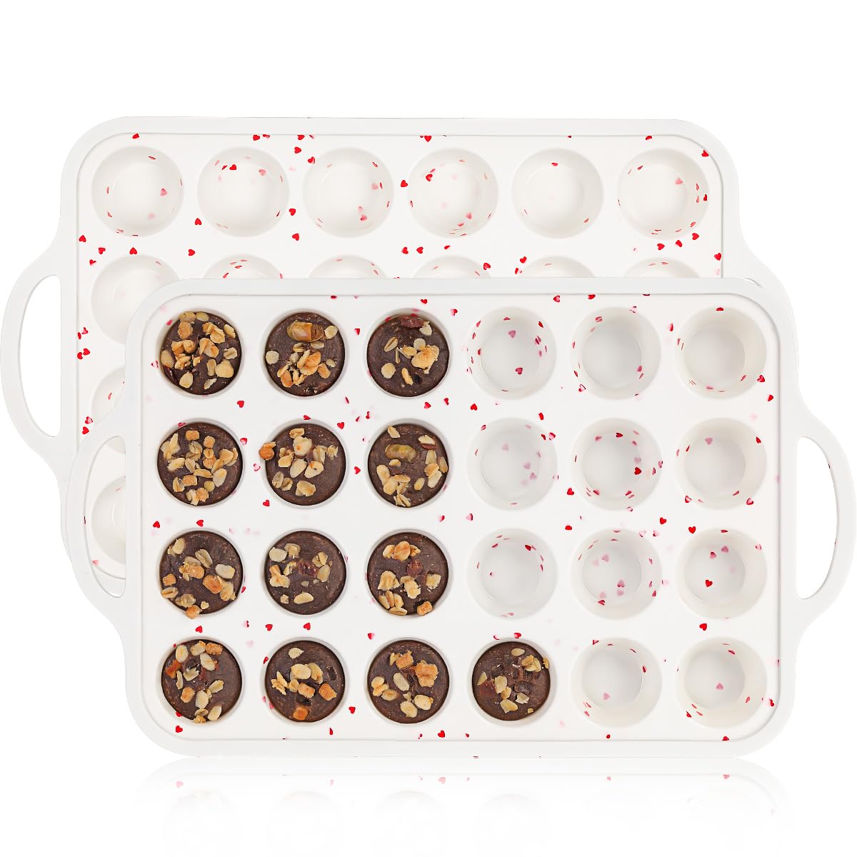 CAKETIME Silicone Muffin Pans for Baking, Metal Reinforced Frame Jumbo 6 Cups & Mini 24 Cups Cupcake Pan Nonstick Muffin Pan for Homemade Baking Easy to Handle