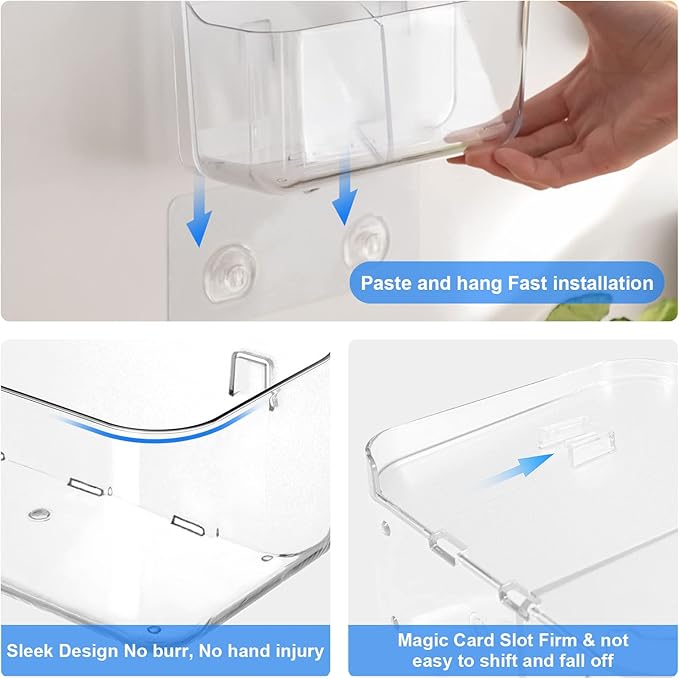 Diesisa Acrylic Wall Mount Organizer, Self Adhesive Organizer for Wall, Cabinet Door Organizer, No Drilling Hang Walls, with 2 Compartments, for Bathroom, Pantry, Kitchen, Utility Room