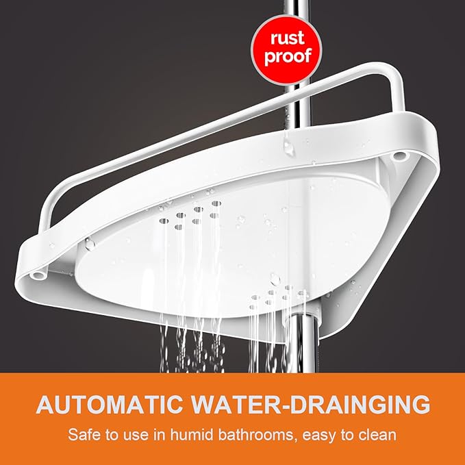 Corner Shower Caddy Tension Pole: Rust Proof 4Tier Shampoo Storage Organizer for Inside Shower - Telescoping Rod Shower Rack for Bathroom and Bathtub - Restroom Floor Standing Bath Rack Holder