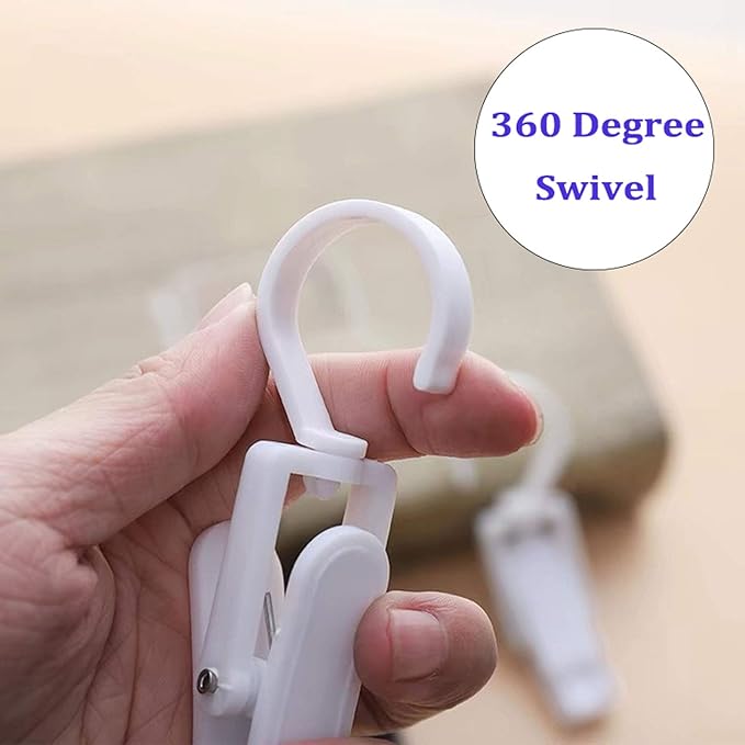 Super Strong Swivel Hanging Hooks - Laundry & Curtain Clips, Clothes Pins - Beach Towel Clips, 4.3-inch, White (10-pack)