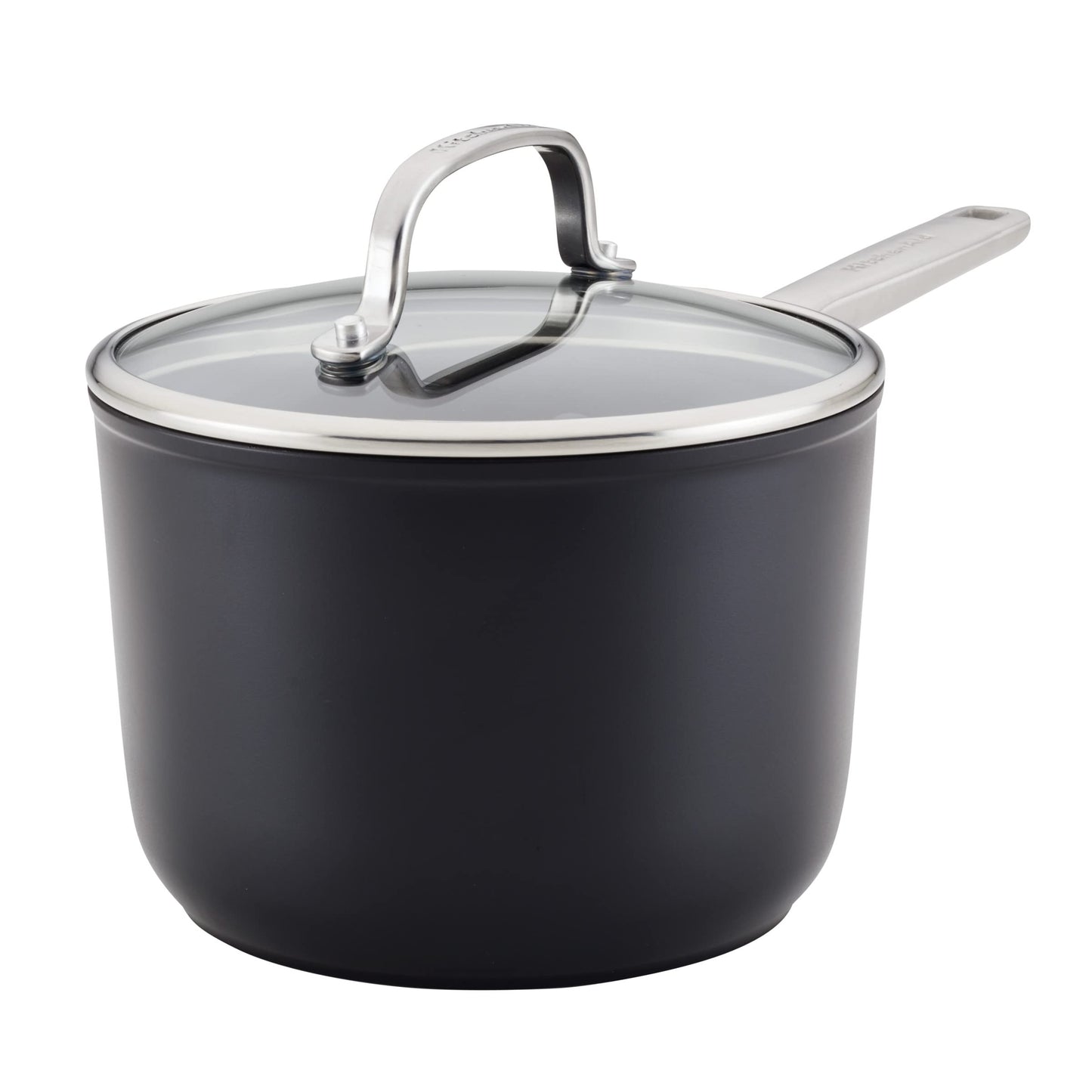 KitchenAid Hard Anodized Induction Nonstick Frying Pan Set With Lid, 3-Piece – 8 & 10 Inch Skillets, Durable, Even Heating, Dishwasher & Oven Safe, Easy-Clean, Matte Black