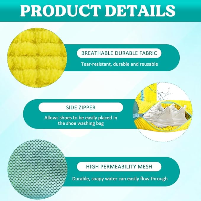 Shoe Washing Machine Bag 4 Pack, Shoes Washer Bags Durable Laundry Shoe Bag for Washer and Dryer, Reusable Shoe Cleaning Bags, Sneaker Washing Machine Bag, Yellow