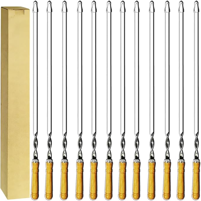 Antallcky 12 Pack Kebab Skewers Grilling Skewers Stainless Steel Sticks 22"