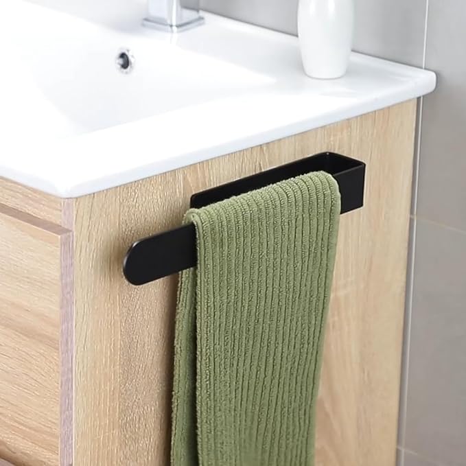 Taozun Adhesive Towel Holder - Hand Towel Rack for Bathroom, Stainless Steel Towel Rail Wall Mounted, 12-Inch Guest Towel Holder, Brushed Black
