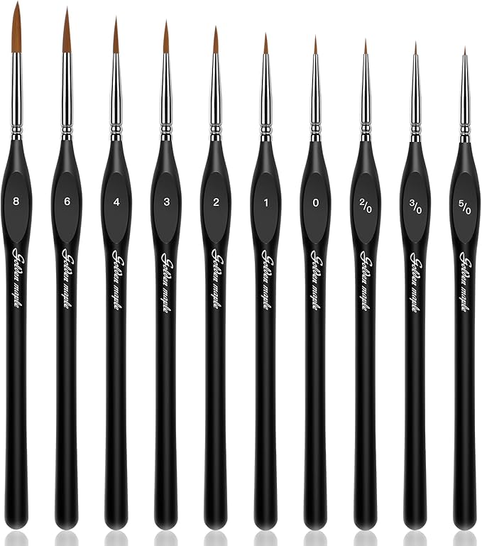 Golden Maple Miniature Model Paint Brushes-10pcs Micro Detail Paint Brush Set,Small Fine Detail Brushes for Acrylic, Oil, Watercolor & Paint by Number,Figurine