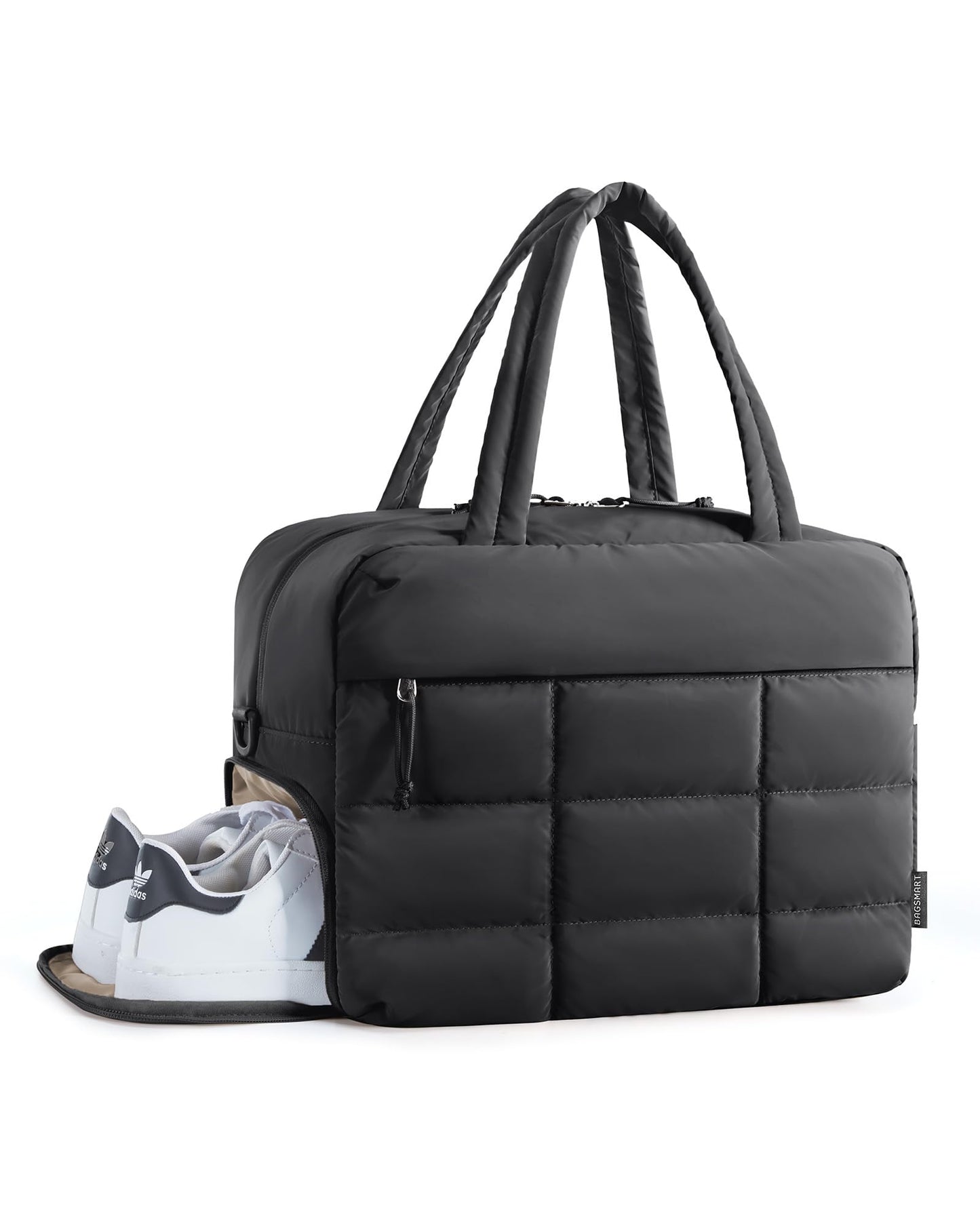 BAGSMART Gym Bag for Women, Carry on Travel Duffel Bag, Water-resistant Weekender with Shoe Compartment, Black