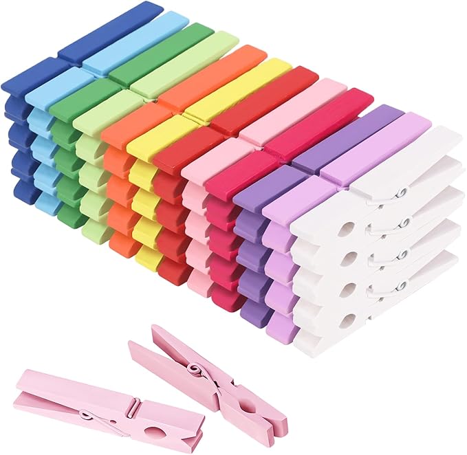 WAENLIR Colored Clothes pins 12 Color 2.9inch 50PCS, Colorful ClothesPins Wooden Clips for Photos Pictures Decorative Crafts, Decoration clothespins Clothing Hanging clothespins