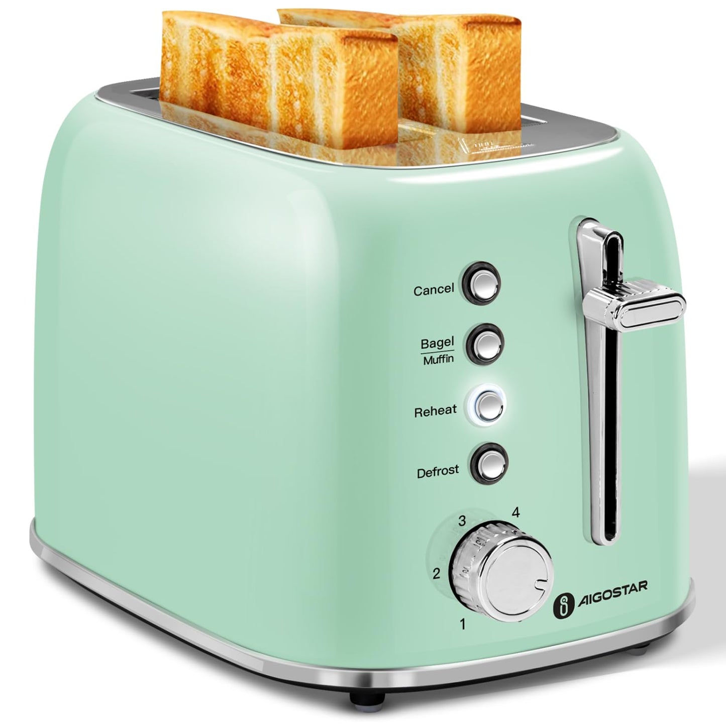 Aigostar Retro 2 Slice Toaster, Stainless Steel, White
