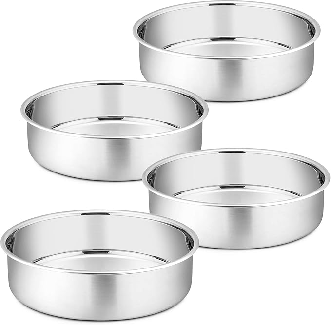 P&P CHEF 4 Inch Cake Pan Set of 4, Stainless Steel Round Cake Pans Tins