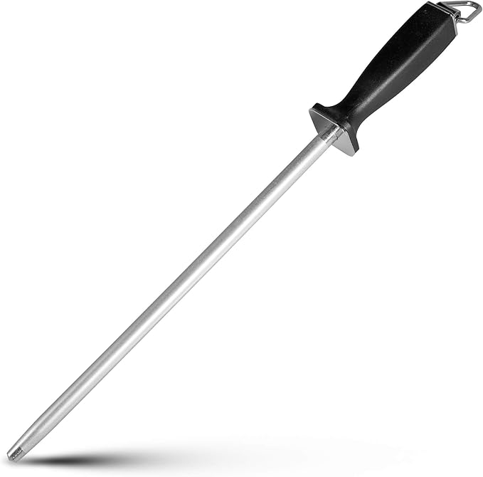 12-Inch Knife Sharpening Rod, Fine Carbon Honing Steel, Black Handle