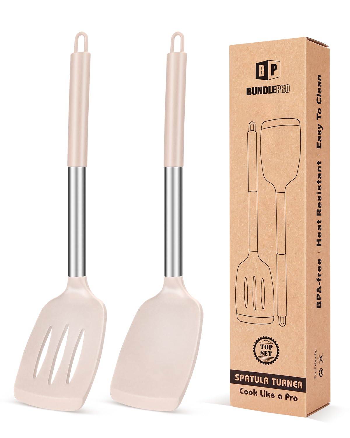 Pack of 2 Silicone Solid Turner, Non Stick Slotted Kitchen Spatulas, High Heat Resistant BPA Free Cooking Utensils, Ideal Cookware for Fish, Eggs, Pancakes(Gray)