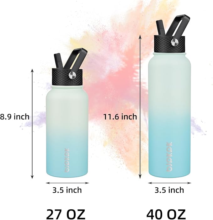 BJPKPK Insulated Water Bottles with Straw Lid, 27oz Stainless Steel Water Bottle with 3 Lids, Leak Proof BPA Free Metal Thermo, Mugs, Tumblers, Keep Cold Hot - Mint