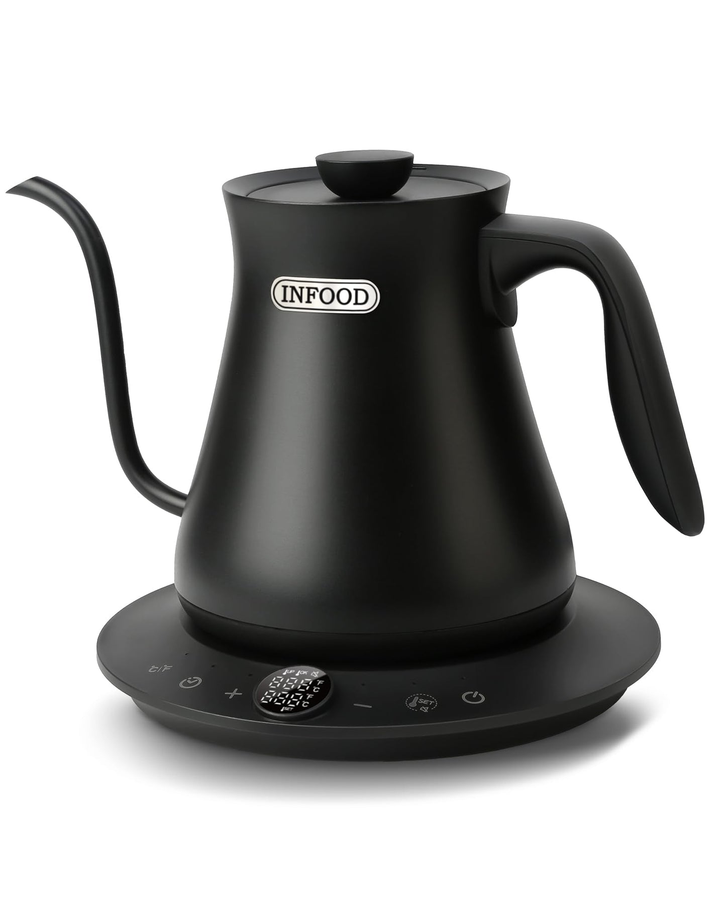 INFOOD 0.8L Gooseneck Electric Kettle, Precise Temperature Control for Pour Over Coffee & Tea, 1200W Fast Boiling Water, Auto Shut Off, Scheduling, Stainless Steel, Black
