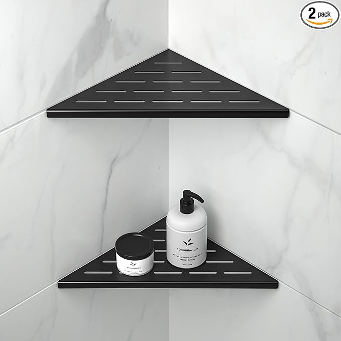 Corner Shower Shelf 10" Matte Black 304 Stainless Steel Slot Design Recessed Corner Shelves, Grout in Bathroom Shower Shelf for Tiled Wall, 2 Pack