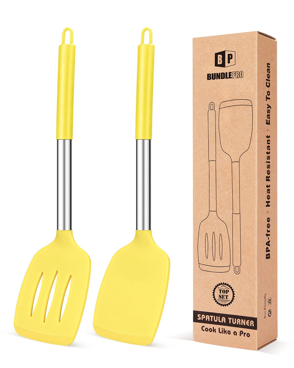 Pack of 2 Silicone Solid Turner, Non Stick Slotted Kitchen Spatulas, High Heat Resistant BPA Free Cooking Utensils, Ideal Cookware for Fish, Eggs, Pancakes(Gray)