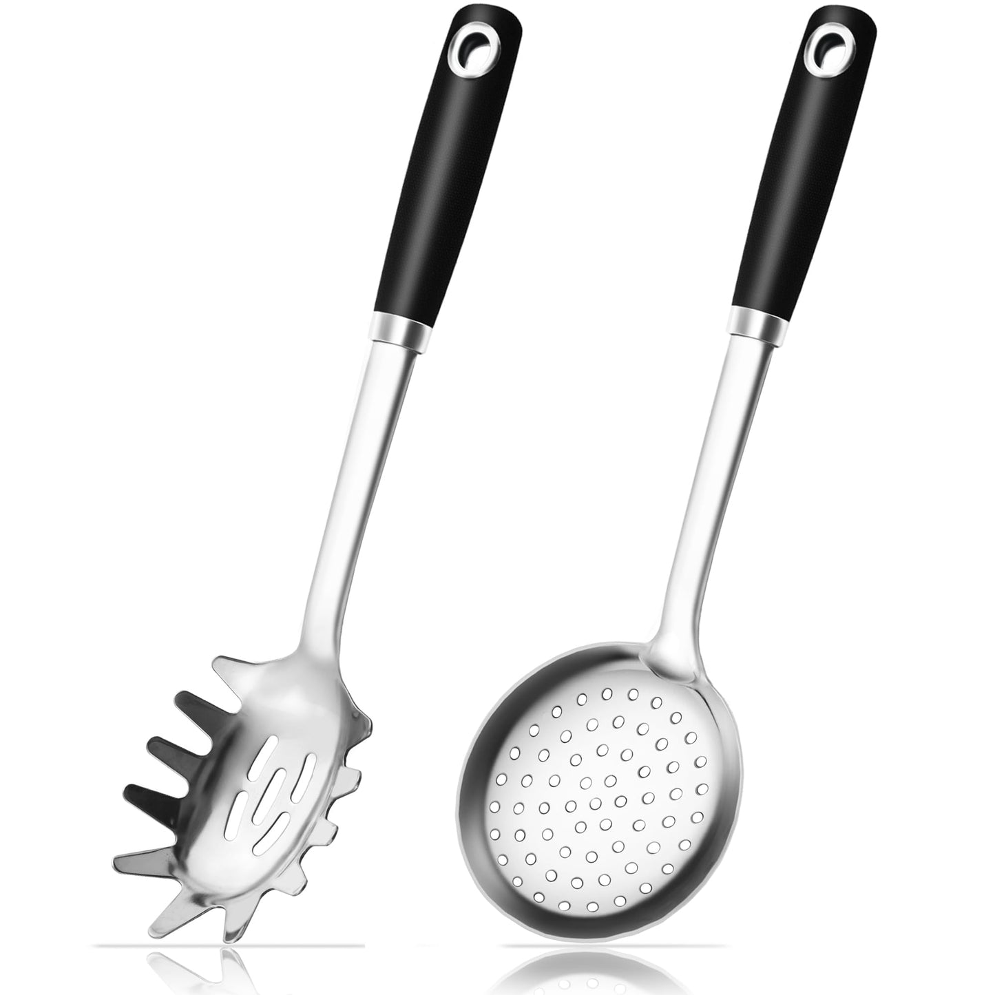14-in Pink Cooking Spoons Set, Heavy Duty 18/0 Stainless Steel Large Serving Spoons Set, Slotted Spoon, Cooking Spoon & Soup Ladle, Commercial and Residential Use, Pack of 3
