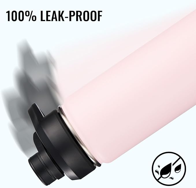 24 oz Insulated Water Bottle with Handle, 304 Stainless Steel Water Bottles with Wide Mouth, Double Wall Vacuum Sports Water Bottle, BPA Free, Keep Cold and Hot, Pink
