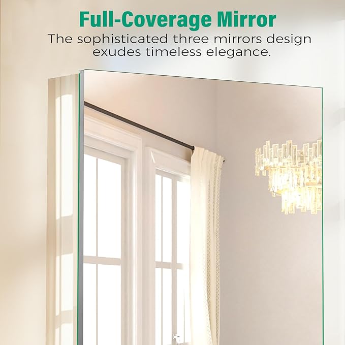 14 x 18 in Medicine Cabinet Mirror,Bathroom Mirror Cabinet with Adjustable Shelves, Aluminum Silver Medicine Cabinets for Bathroom,Vanity Decor,Wall Mounted or Recessed