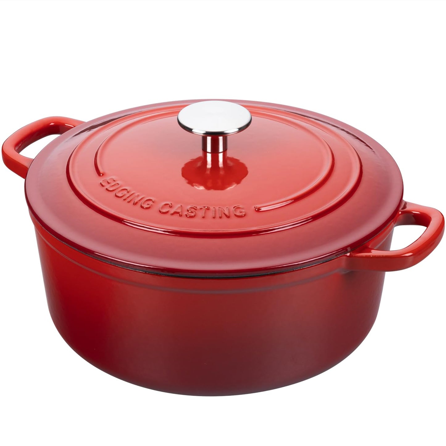 EDGING CASTING Enameled Cast Iron Dutch Oven, 5.5 Quart, Round Dutch Ovens Pot with Dual Handle for Bread Baking, Dutch Ovens with Lid, Bread Oven, Red