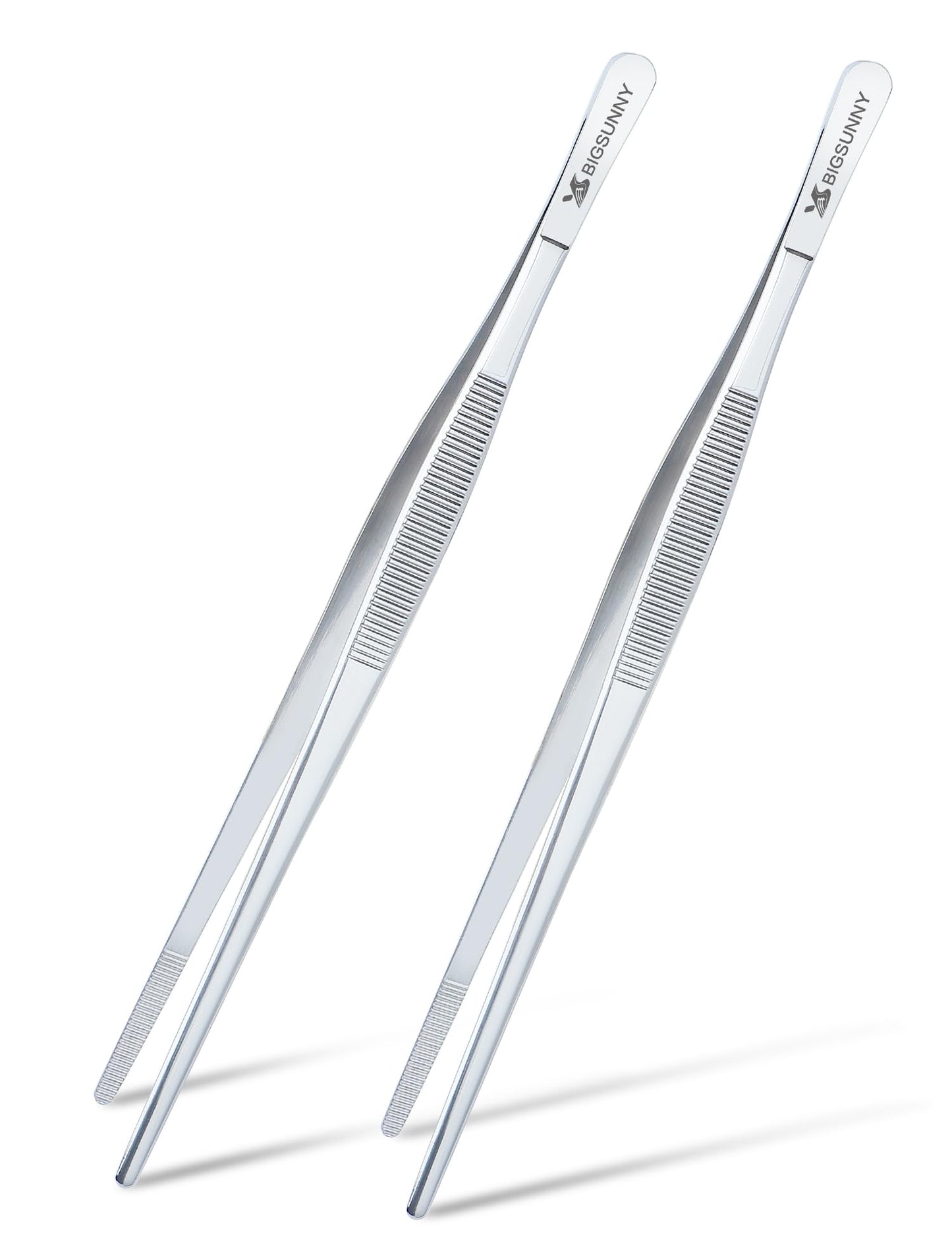 MSY BIGSUNNY Stainless Steel Food Tweezers Multi-function Cooking Tongs Kitchen Serving Tong (12" Round & 12" Pointed Tweezers)