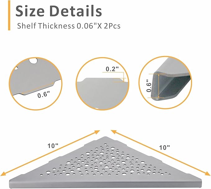 Brushed Nickel 10’’ Corner Shower Shelf Bathroom Shower Shelves, 2 Pack Triangular 304 Stainless Steel Shower Corner Shelf for Tiled Walls, No Drilling