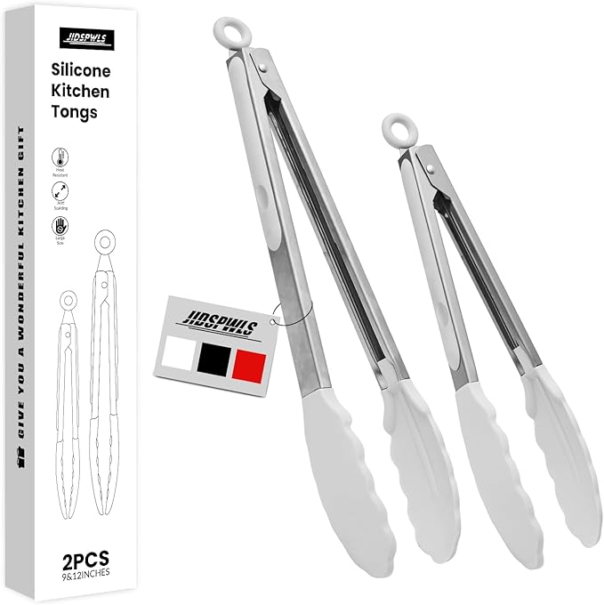 JIDSPWLS Premium Stainless Steel Heat Resistant Kitchen Tongs for cooking,set of 9" and 12" (Red),Non Scratch Silicone cooking Tong Tip for Cooking Pans,Strong Grip BBQ tongs for Grabbing Hot Food
