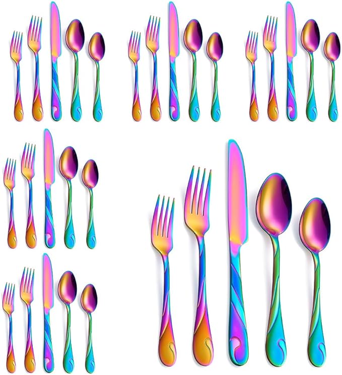 Seeshine Gold Stainless Steel Flatware Set for 8, 40-Piece Silverware Set