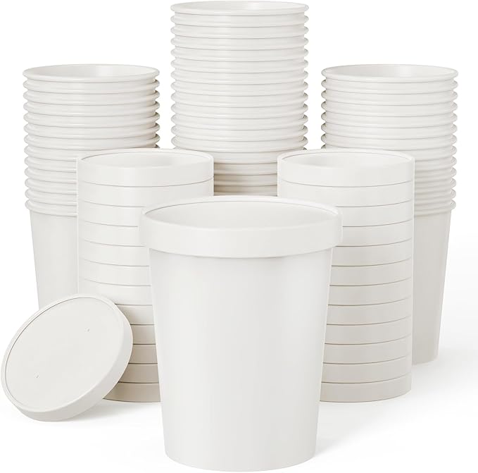 JOLLY PARTY 50pack 16oz Paper Soup Containers with Lids Disposable Food Cup