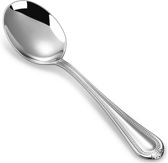 KEAWELL Pearl Edge 4-Piece 9" Serving Spoon Set (Silver, 9" Serving Spoons)