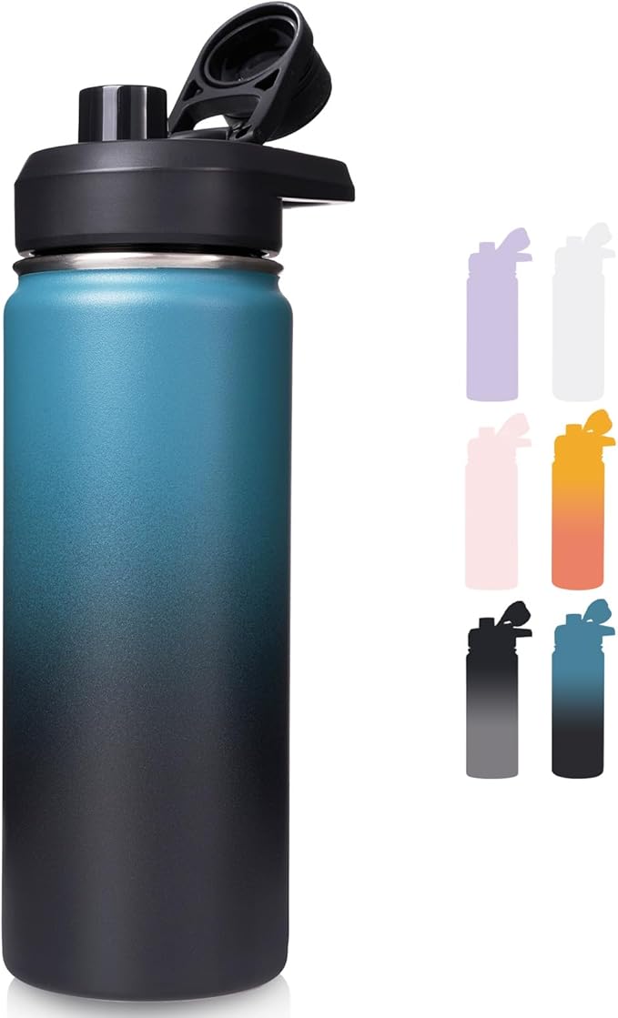 18 oz Insulated Water Bottle with Handle, 304 Stainless Steel Water Bottles with Wide Mouth, Double Wall Vacuum Sports Water Bottle, BPA Free, Keep Cold and Hot, Blue&Black