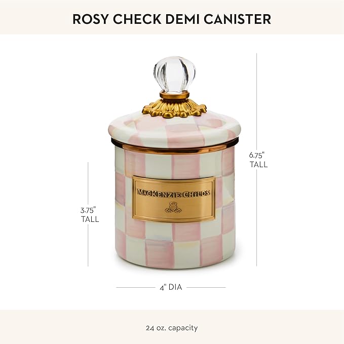 MACKENZIE-CHILDS Enamel Canister, Demi, Pink-and-White Rosy Check