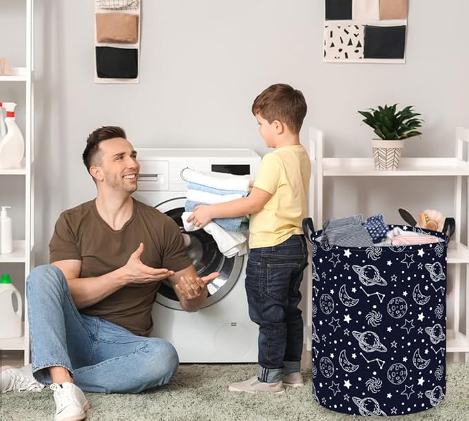 Kids Laundry Basket Space Hamper for Nursery Star Hamper Cute Kids Storage Bin Organizer Room Decor for Home(Starlit sky)
