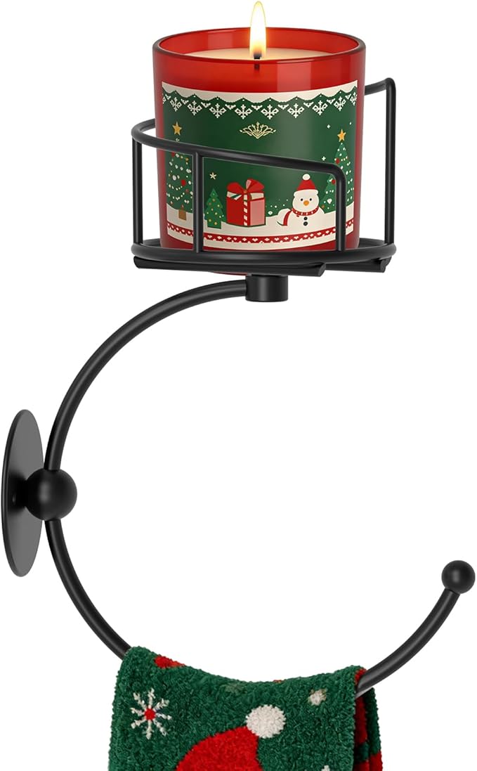 Hand Towel Holder for Bathroom with Vintage Wall Mounted Candle Holder, Rustproof Anti-Corrosion Alloy Unique Black Towel Hook, Sturdy Coat Hanger for Vintage Kitchen Bathroom Decor
