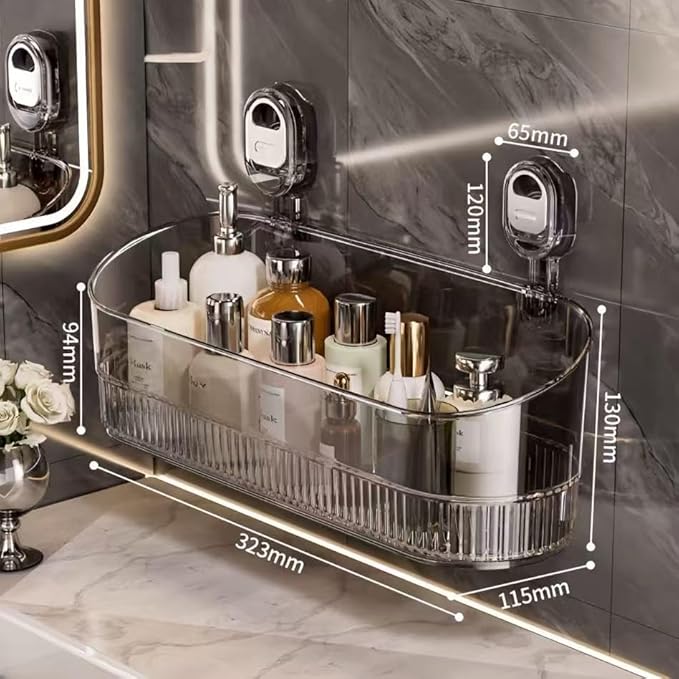 Clear Bathroom Shower Caddy, Wall Mount Storage Shelf with Suction Cups,Bathroom Storage Shelf 12.7x4.5x3.5 inchesLoad-bearing capacity: 22Ib 1piece (Gray transparent)