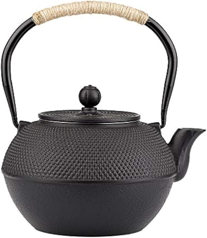 YJX 40.6oz Black Cast Iron Tea Pot Set with Teacups, Japanese Tetsubin