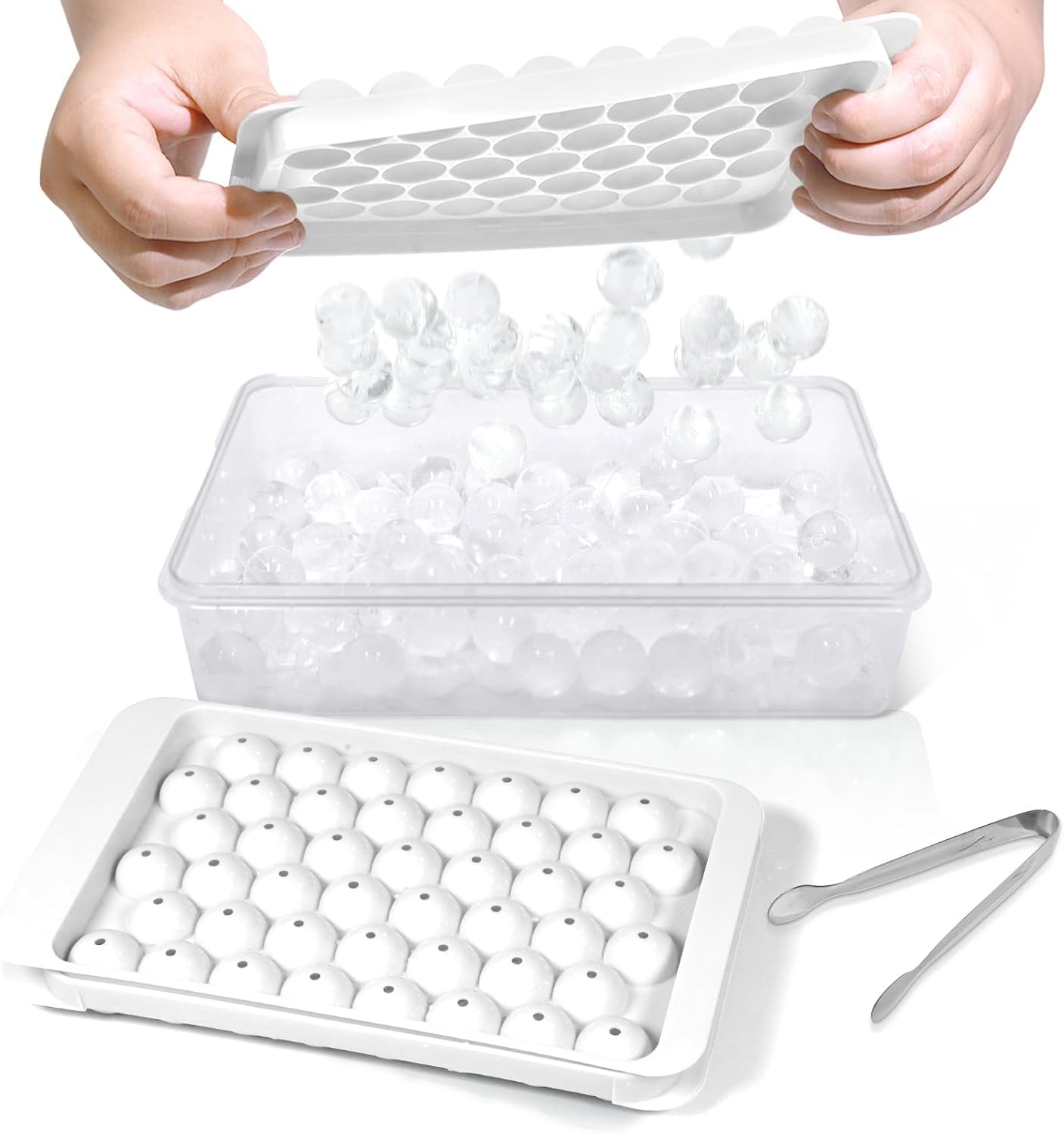 WIBIMEN Ice Cube Tray with Lid and Bin, 0.8" Round Ice Trays for Freezer