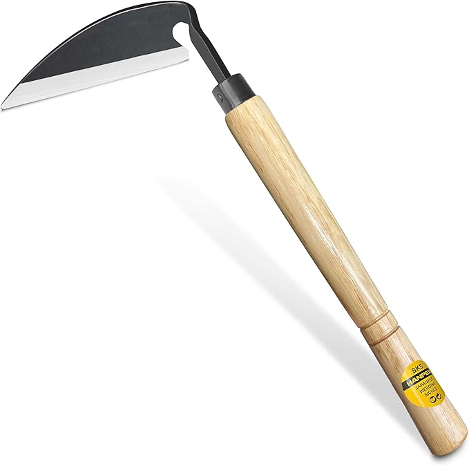 Hanpex Japanese Wide Blade Gardening Tools I Premium Quality Hand Hoes/Weeding Sickle Have Very Sharp Edge for Quick Work