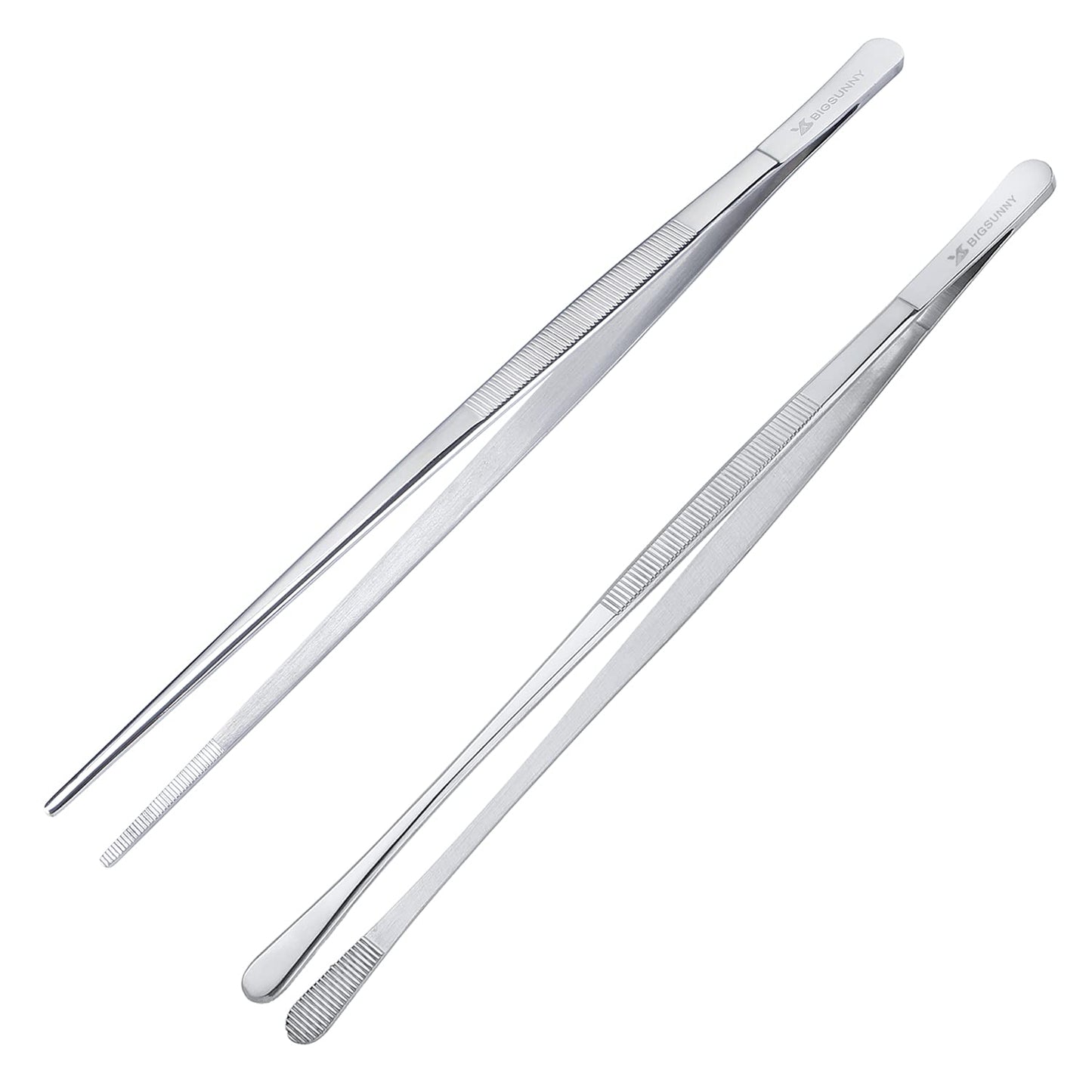MSY BIGSUNNY Stainless Steel Food Tweezers Multi-function Cooking Tongs Kitchen Serving Tong (12" Round & 12" Pointed Tweezers)