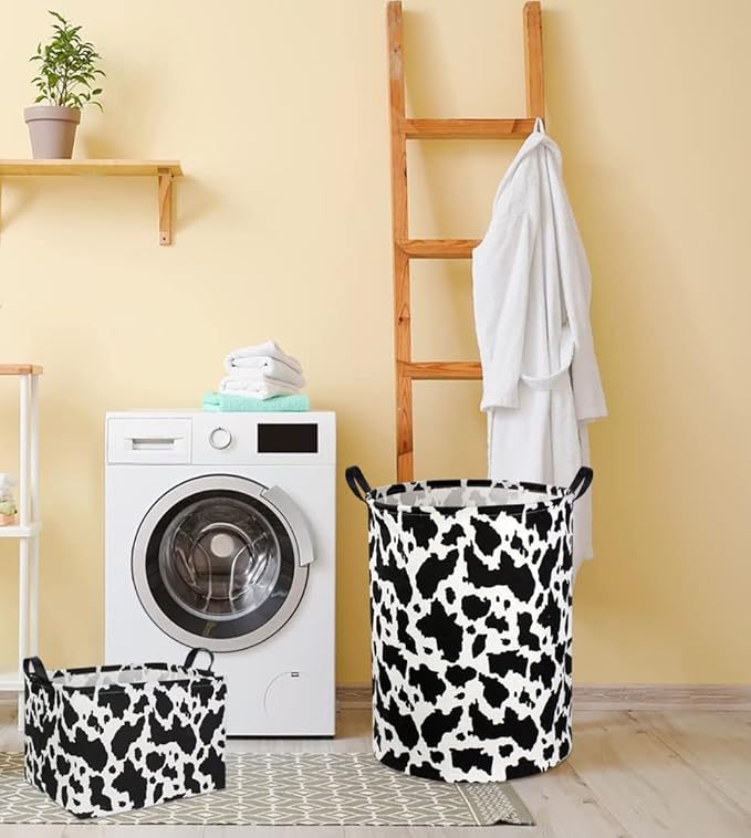 Cow Print Laundry Basket Baby Nursery Clothes Hamper Collapsible Toy Storage Bin Organizer with Handles for Kids,Boys and Girls Room Decor(Cow)
