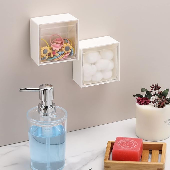 Tecbeauty 2PCS Cotton Pads Holder Dispenser, Wall Mounted Cotton Ball Organizers and Storage Box Rounds Jar Containers for Cotton Ball, Floss, Hairpin, Rubber Band, Clip（3.35in x1.8in x3.35in）