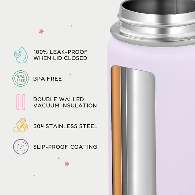 12oz Kids Water Bottle for School, Toddler Bottles with Straws, Stainless Steel Vacuum Insulated Water Bottle for Boys&Girls, Leak-Proof, BPA-Free, Luck