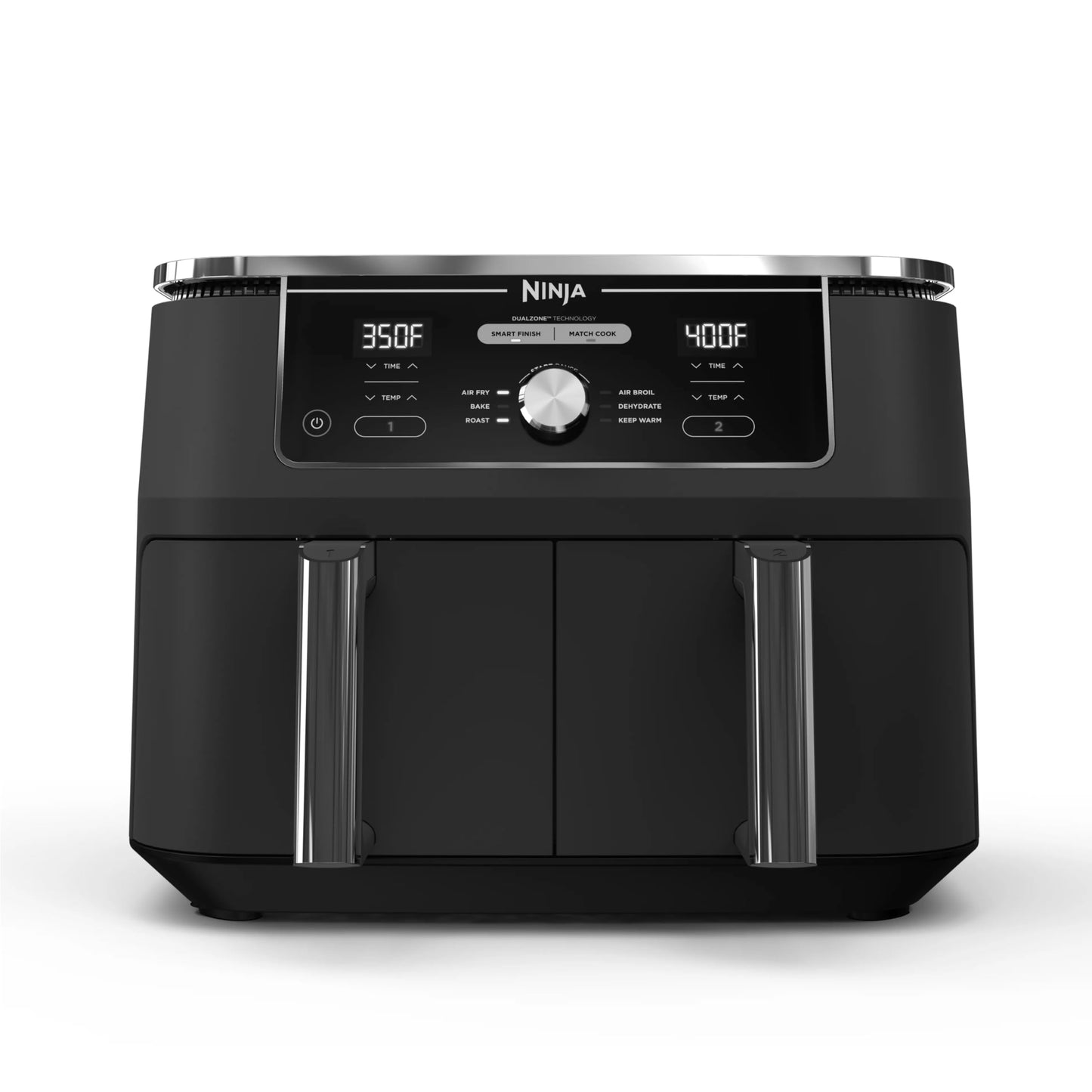Ninja DZ550 Foodi 10 Quart 6-in-1 DualZone Smart XL Air Fryer with 2 Independent Baskets, Thermometer for Perfect Doneness, Match Cook and Finish to Roast, Dehydrate and More, Black