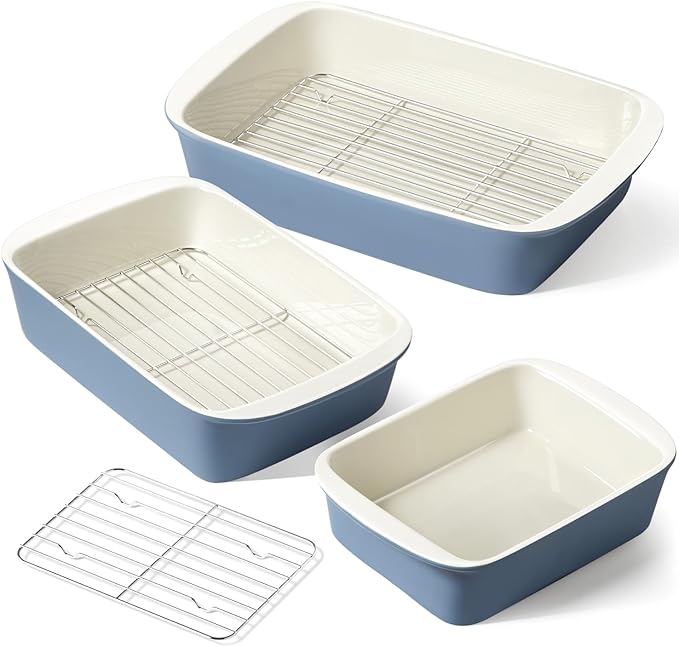LE TAUCI Ceramic Casserole Dishes for Oven with 304 Racks, Set of 3, Oat