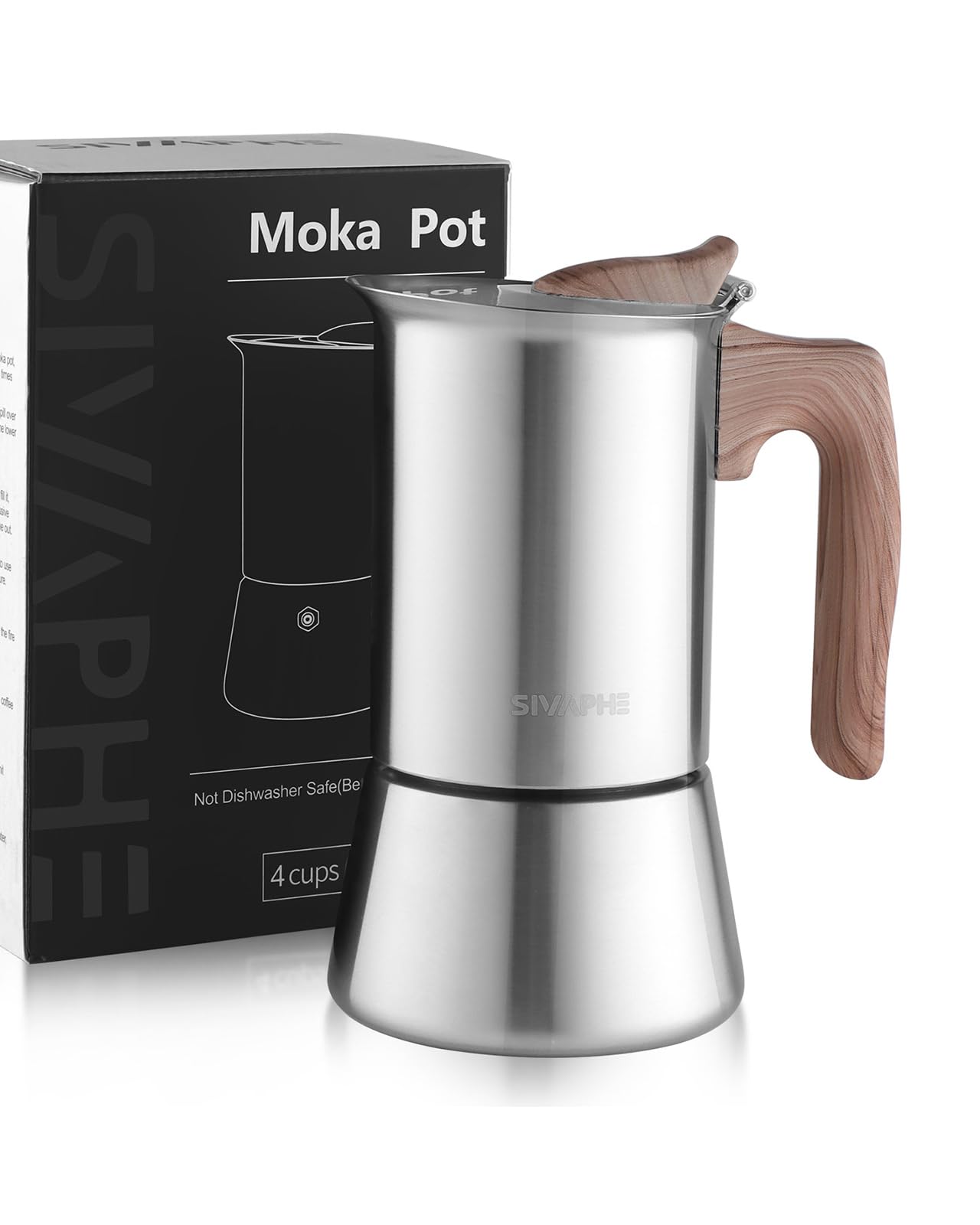Sivaphe Stovetop Espresso Maker Stainless Steel 9 Cups, Induction-Capable Mocha Pot 450ml, Coffee Percolator with Replacement Silicone Gasket Steel Filter and Instructions (1 Cup=50ml)