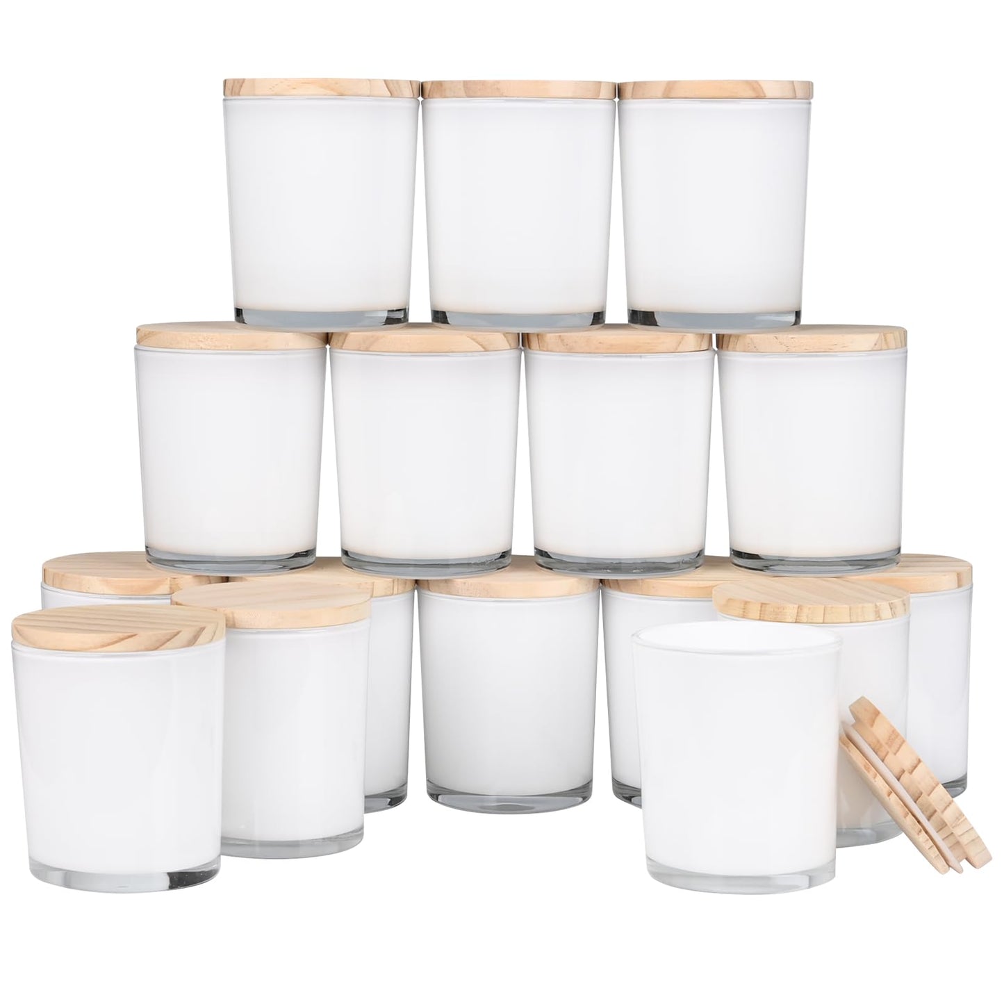 SHOWIN Thick Candle Jars for Making Candles 16 Pcs, 7 OZ Empty Jars with Wood Lids for Candle Making, Sample Container, Frosted White