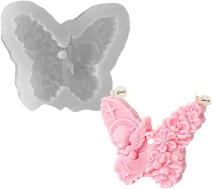 Flower Butterfly Candle Mold, Floral Silicone Mold, Animal Plant Resin Mold for Soap Soy Wax Epoxy DIY Handcraft Home Ornaments Wedding Party Home Decoration (Flower Butterfly)